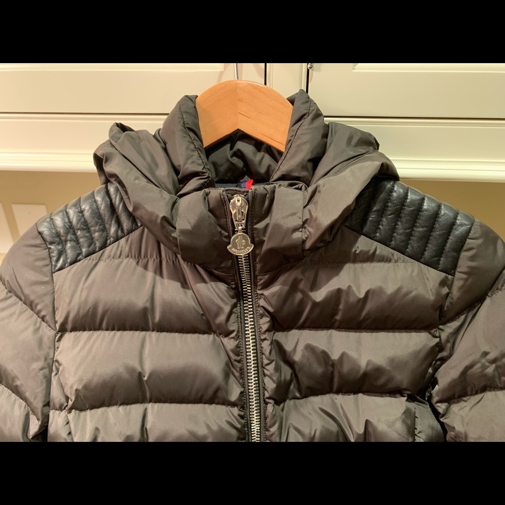 Moncler Talev leather trim puffer coat